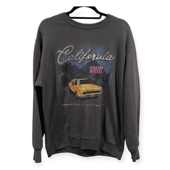 Hollister California Malibu Hotel Graphic Crewneck Pullover Sweatshirt Gray XS - Picture 1 of 8